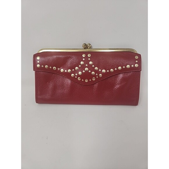 Vintage Buxton Leather Wallet Coin Purse Kiss Lock Red Gold Ladies Y2K - Picture 1 of 13